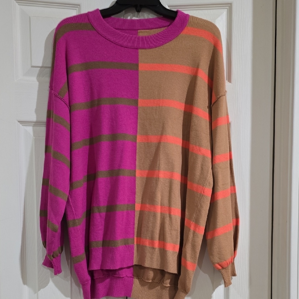 New-Striped Pink and Tan Sweater
